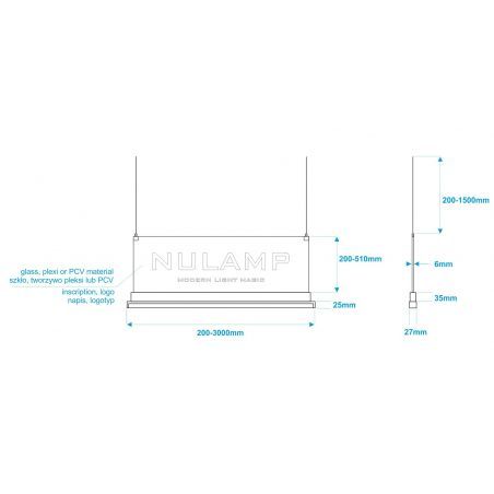 Lampa NULAMP GIP QUADRO W PLEXI 100cm, 22W + 22W, 2100lm + 2100lm, 3000K, Ra80