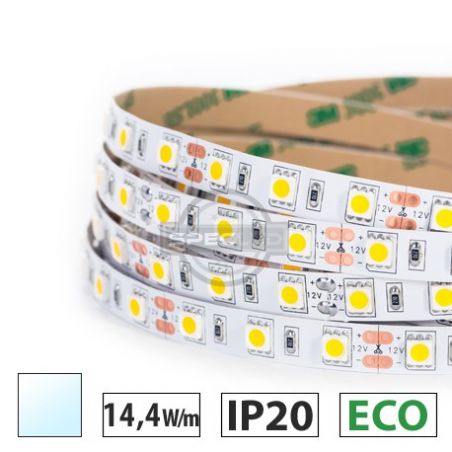 Taśma LED ECO 14,4W/m, 60xLED SMD 5050/m, biały zimny,  IP20, 5m